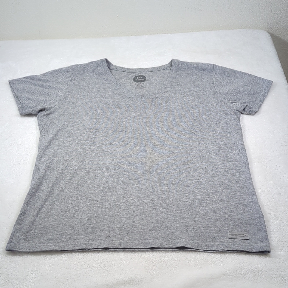 Life Is Good Vneck Tee Solid Grey L EUC